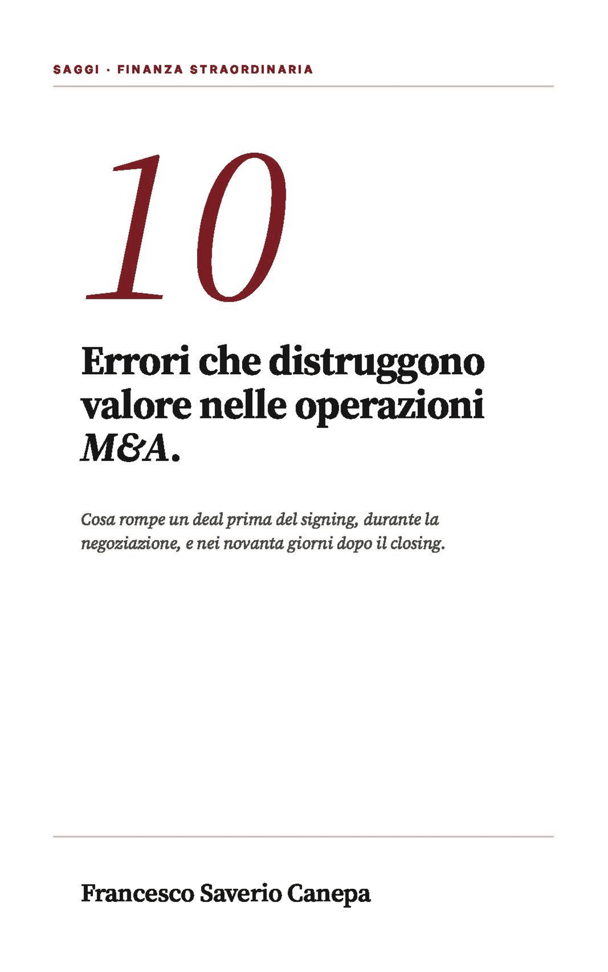10 Errori che distruggono valore nelle operazioni M&A — copertina del libro di Francesco Saverio Canepa